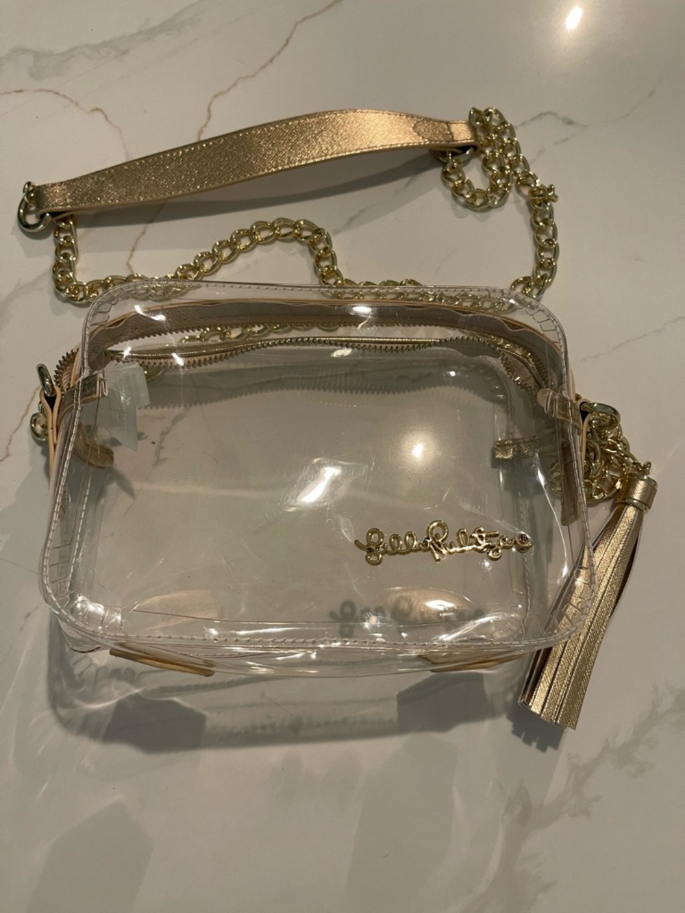 Lilly Pulitzer Clear Crossbody with Gold Trim and Chain
